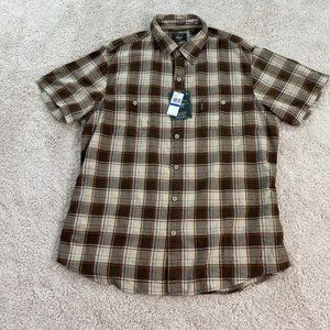 G.H. Bass & Company Mens Shirt XL Short Sleeve Brown Plaid Button Front NWT